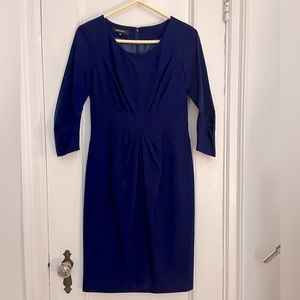 Lafayette 148 Navy Wool Crepe Dress midi